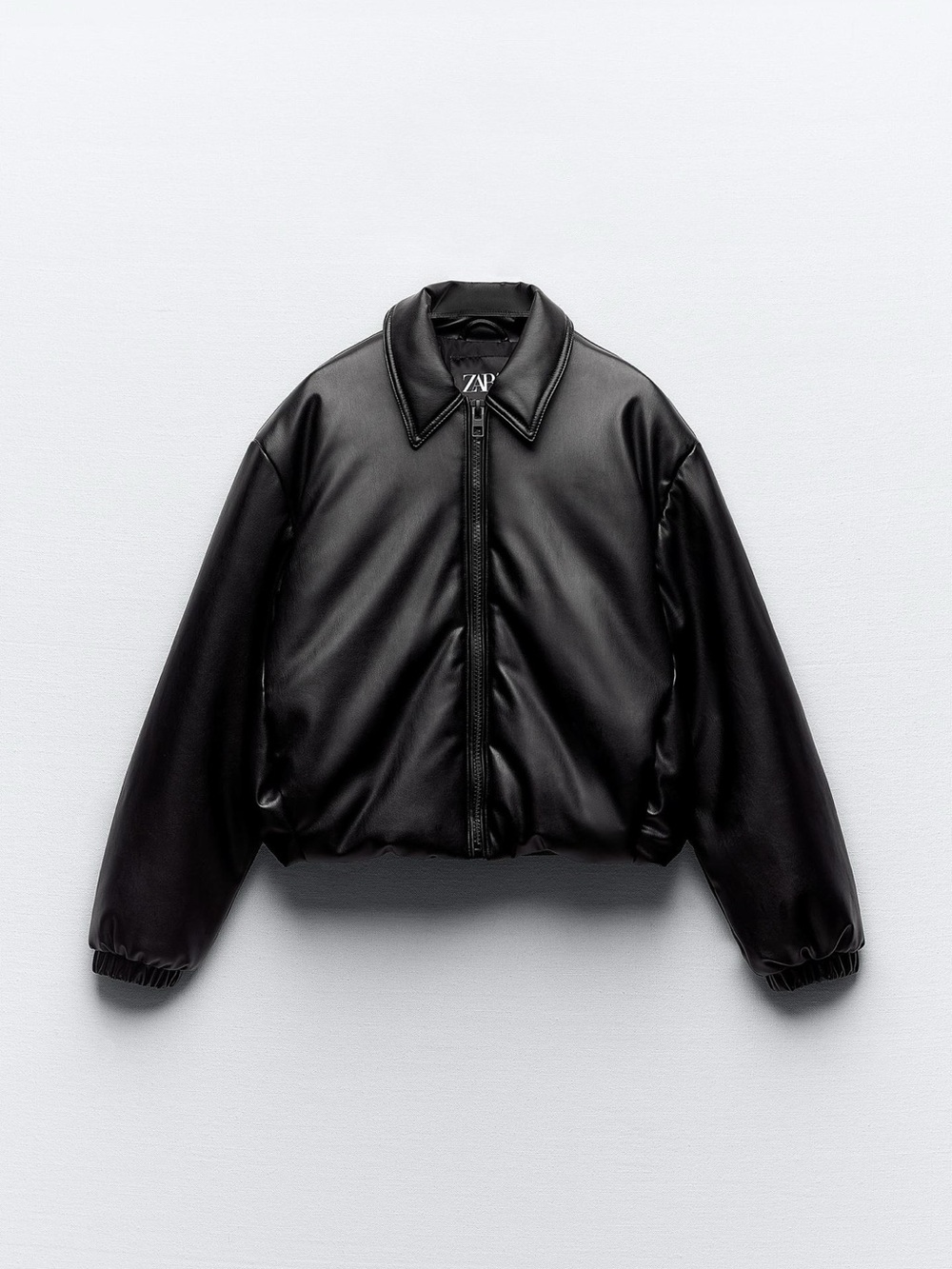 Zara Black Faux-Leather Bomber Jacket